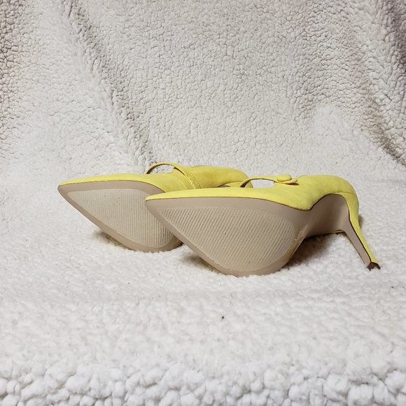 Yellow Micro Fiber Pointy Toe High Stiletto Heels - Picture 6 of 7